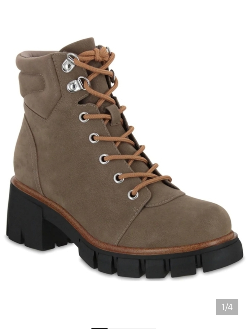 Mia super luxe faux suede chunky hiking combat boots in taupe 💗